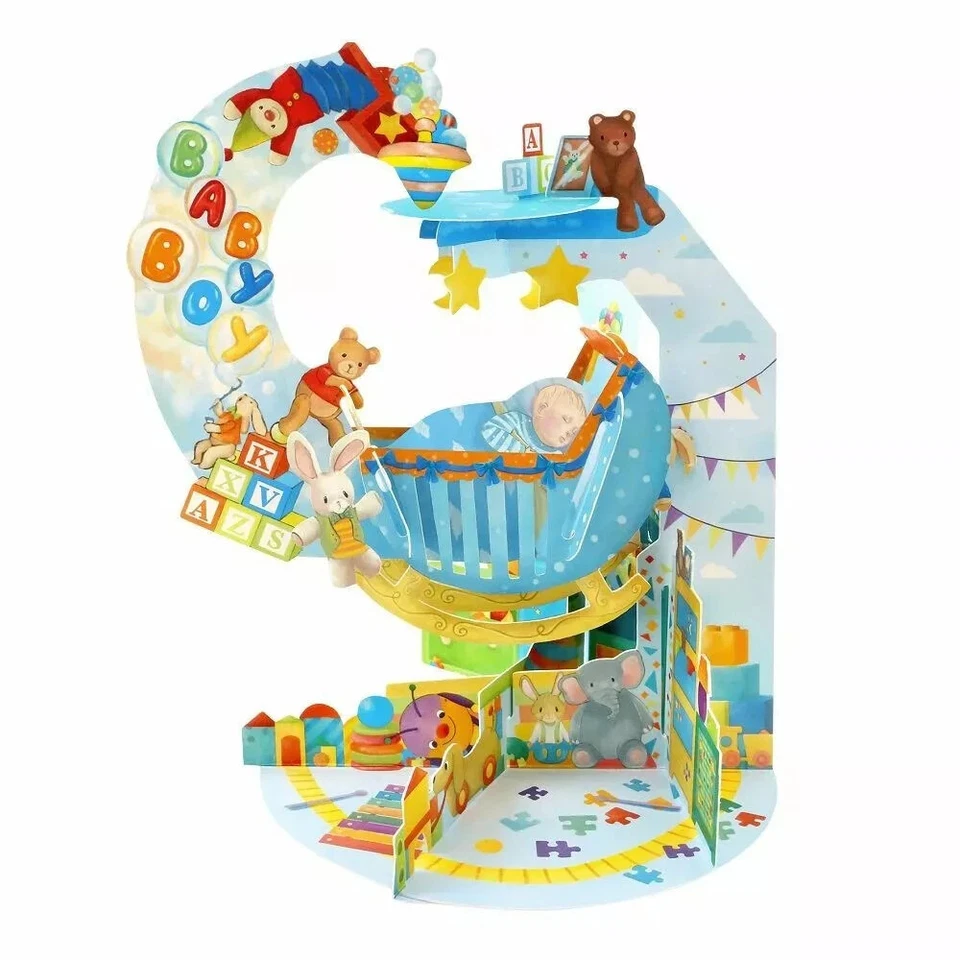 Santoro 3D Pop-Up Péndulo Tarjeta Bebé - Bebé Niño Azul Cuna Tarjeta de Felicitación Nuevo Bebé Foto 1 de 1