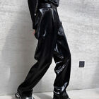 Men Shiny Faux Leather Pants Trousers Bottoms Wet Look For Stage Party Black