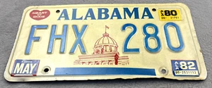1980 Alabama License Plate FHX 280 Mobile County 1982 Sticker - Picture 1 of 5