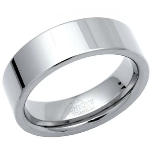 NEW Mens 7mm Wide Polished Flat Band Titanium Ring Size P Jewellery - Picture 1 of 1