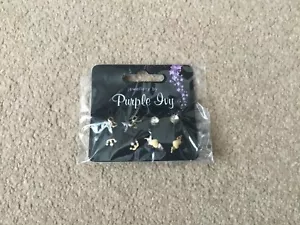 Purple Ivy Costume Jewellery - Ear Studs - New on Card - Picture 1 of 3