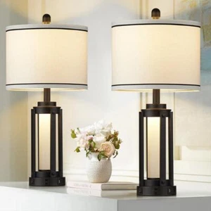 Cinkeda Table Lamp 25.3" 2-Light 3-Way Dimmable Metal Lighthouse Plug-In Black - Picture 1 of 8