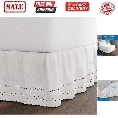 小眼床裙,荷叶边设计,14 英寸垂褶,刺绣波浪边,Q... — 第 1/4 张图片