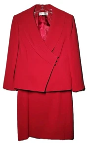 Tahari Plissee 12PFoldover Kragen asymmetrisch Knopf Blazer PowerRot Rock Anzug - Bild 1 von 11