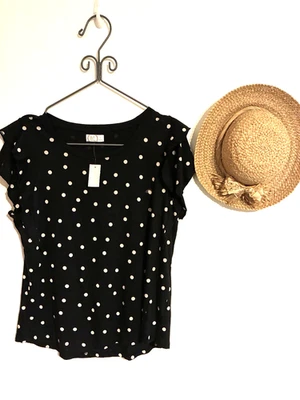 Blusa Maurices 24/7 Negra Blanca Lunares Volantes Pullover Top Elastizada XL NUEVA CON ETIQUETAS Foto 1 de 4