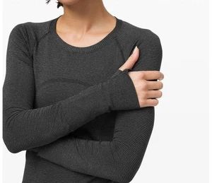 Camisa Lululemon Swift Stride para mujer talla 10 a rayas negra manga larga Swiftly Tech - Imagen 1 de 10