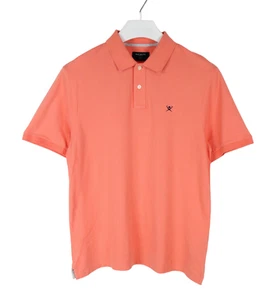 HACKETT Slim Fit T-shirt Men's LARGE Short Sleeve Polo Neck Logo Coral - Picture 1 of 8