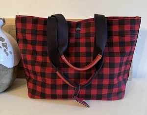 Coach Large Canvas Tote Bag Purse Red and Black Buffalo Check Gingham Plaid - Picture 1 of 11
