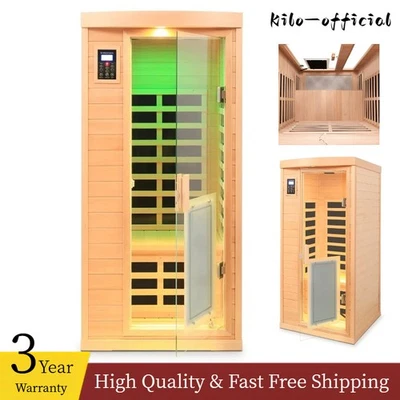 Low EMF Hemlock Far Infrared Indoor Sauna Room 1 Person Wood Detox Therapy 1460W - Image 1 of 4