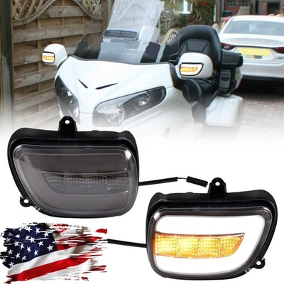 For Honda 2001-2017 GoldWing GL1800 Side Mirrors With Turn Signal Lamps Rearview - Image 1 of 4