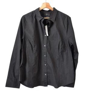NWT J.Crew 365 Curvy Fit Solid Black Button Down Top Perfect Shirt Plus Size 18  - Picture 1 of 6