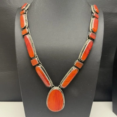 Conjunto de bisel de plata esterlina collar cornalina vintage pieza llamativa 140 gramos Foto 1 de 4