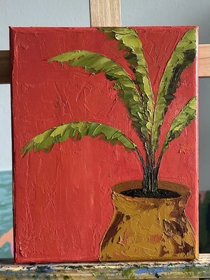 Pintura al óleo Impasto original de planta tropical pintada a mano 8x10 en lienzo firmada Foto 1 de 4