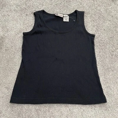 Faded Glory Ribbed Knit Basic Tank top Womens Large Black Cotton Casual Stretch - Image 1 of 4