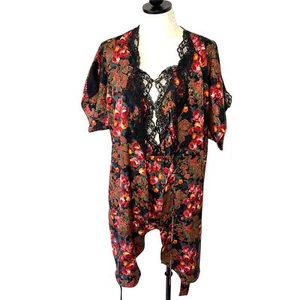 Delicates Bodysuit Robe Set Womens Vintage Size Medium Red Floral Elastic New - Picture 1 of 12