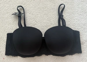 NWT Torrid Curve Lightly Lined Bra Underwire 44DD Solid Black Lace Strapless - Picture 1 of 6