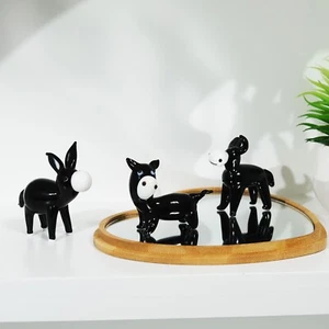 3PCS Black Glass Figurines Donkeys Glass Animals Sculpture Collectible Figurine - Picture 1 of 10