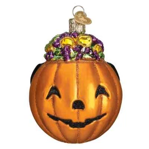Halloween Trick Or Treat Pumpkin Jack O' Lantern Glass Ornament 4.5" Old World - Picture 1 of 5
