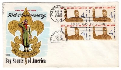 #1145 Boy Scouts 1960 FDC - Fluegel Block/4 - Image 1 of 2