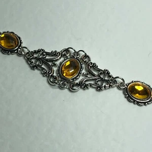 PULSERA REAL DE FILIGRANA ESTILO VICTORIANO PULSERA CHAPADA EN CRISTAL AMARILLO AC - Imagen 1 de 11
