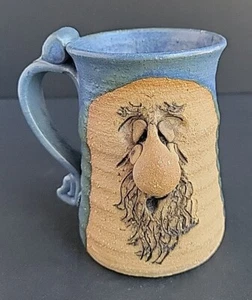3D Pottery Coffee Mug w/ Hand Crafted Man's Face - Artist Signed Bottom  - Picture 1 of 15