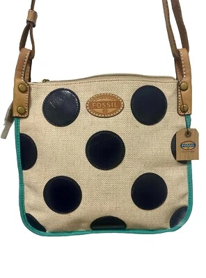 全新 带标签 化石钥匙包 斜挎包 带蓝色专利 波尔卡圆点 — 第 1/4 张图片