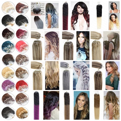 8A Micro Ring Loop Silicone Beads Remy Human Hair Extensions 100/200S Straight - Image 1 of 2