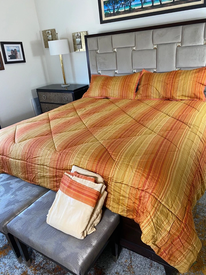 Raymond Waites King Comforter 6 pc Orange striped Southwest, sunset , bedspread - Image 1 of 4