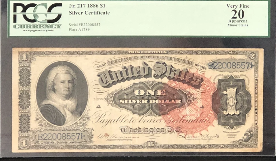 1886 $1 Silver Certificate FR. 217, Martha Washington, PCGS 20 - Image 1 of 4