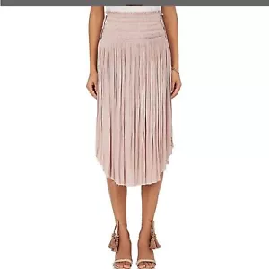 Ulla Johnson Akani Tech-Satin Midi-Skirt sz 8 Pleated Rose Gold Ruching - Picture 1 of 8