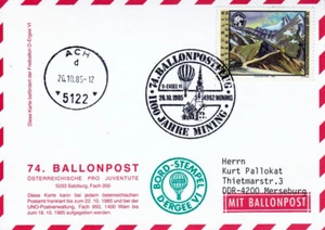 BPÖ_001 Österreich: 74. Ballonpost 26.10.1985 - 1100 Jahre Mining = Ach - Bild 1 von 1