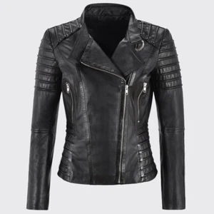 Women's Genuine Lambskin Leather Jacket Motorcycle Real Slim fit Biker Jacket - Picture 1 of 5