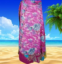 Womens Maxi Wrap Skirt Pink Flirt Silk Double Layered BOHO Magic Skirt Onesize