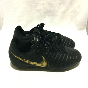 NIKE TIEMPO FG SOCCER CLEATS BLACK GOLD SIZE 3.5 YOUTH - Picture 1 of 12