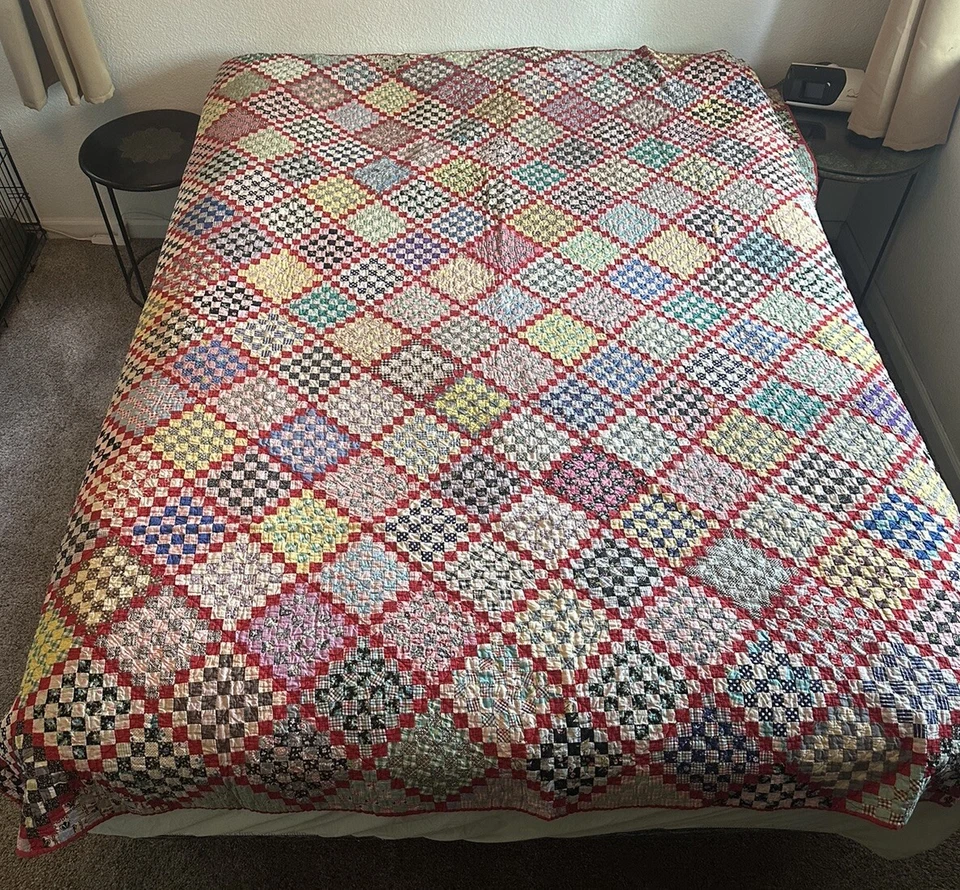 Vintage Postage Stamp Quilt 3/4” Squares Hand Pieced And Sewn Amazing! - Image 1 of 4