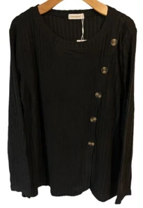 Fantaslook Sweater Womens XL Black Ribbed Full Button Accent Long Sleeve NEW - Picture 1 of 10