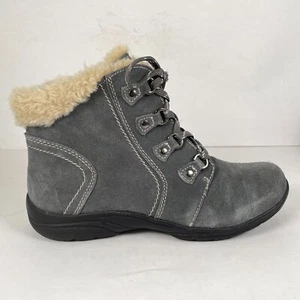 Earth Origins Crowley Boots Womens Size 11 Wide Gray Suede Faux Fur Zip Up Shoes - Picture 1 of 10