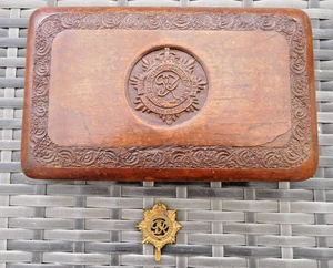 WW2 GVI R.A.S.C. Military Hand Carved Badge Box With Original Cap Badge Burma? - Picture 1 of 16