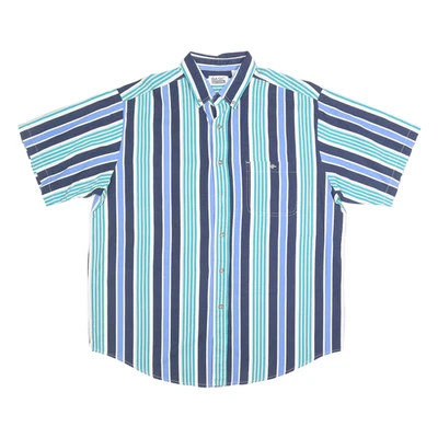 BASIC EDITIONS Mens Blue & Green Striped Button-Down Collar Shirt L Cotton Short - Image 1 of 4