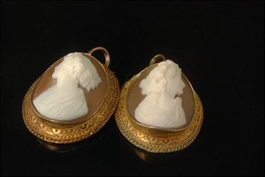 2 ANTIKE FRÜHE VIKTORIANISCHE 14K GOLD HOCHRELIEF KAMEE HÄNGER CHARMS ANHÄNGER LT - Bild 1 von 7