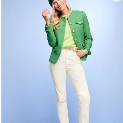 Chaqueta Blazer Talbots Shetland Dama Verde Mezcla Lana Talla 10 Sin Cuello Foto 1 de 4