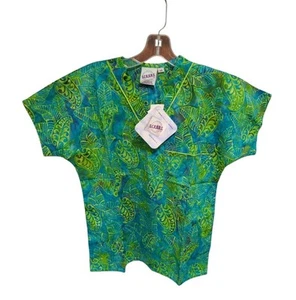 S.C.R.U.B.S. Unisex V Neck Short Sleeve Tropical Fiji Medical Scrub Top Size XS  - Picture 1 of 18