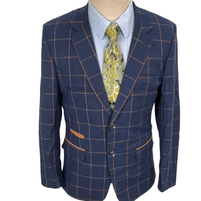 Blazer a medida para hombre 38S azul marino ventana cuadros gamuza codo parche chaqueta de lana suave Foto 1 de 4