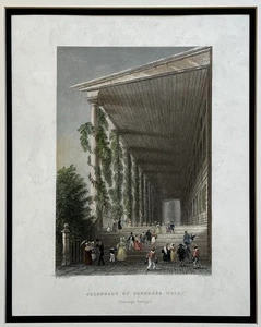 Orig. 1838 Druck, Kolonnade der Kongresshalle, Saratoga Springs, matt & rahmenfertig - Bild 1 von 7