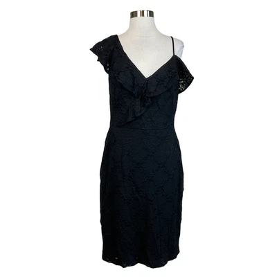 Ralph Lauren Women's Cocktail Dress Size 16 Black Lace Sleeveless Ruffled Sheath - Image 1 of 4