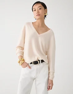 J.Crew Cashmere Relaxed V-Neck Sweater, Small, Heather Muslin, New With Tags - Picture 1 of 3