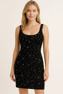 Blacktie Олег Кассини коктейль, праздничное платье блестки бисером мини-платье размер 12 - Изображение 1 из 4