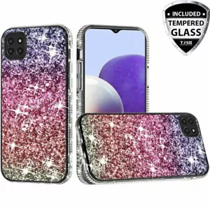 Custodia telefono For Boost Celero 5G 2021 glitter cover diamante + vetro temperato - Foto 1 di 6