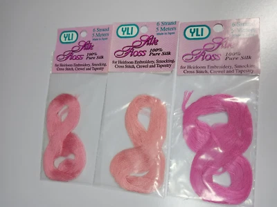 YLI Silk Floss Lot Of 3 Each 5 Meters Pink Colors (172, 93, 11) - Image 1 of 2