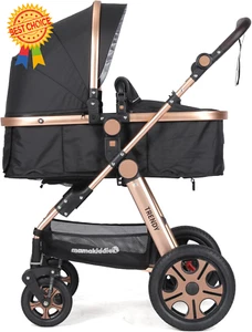Mama Kiddies Trendy Black Gold 2-in-1 Aluminium Alloy Pram, Rain & Foot Cover - Picture 1 of 12